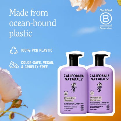California Naturals Dream Curl Shampoo & Conditioner Set – Rice Water & Shea Butter for Soft, Bouncy, Frizz-Free Curls – Vegan, Sulfate-Free, Silicone-Free, Color Safe, 16.5 oz Each Avelisse