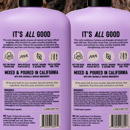 California Naturals Dream Curl Shampoo & Conditioner Set – Rice Water & Shea Butter for Soft, Bouncy, Frizz-Free Curls – Vegan, Sulfate-Free, Silicone-Free, Color Safe, 16.5 oz Each Avelisse