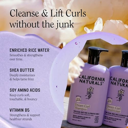 California Naturals Dream Curl Shampoo & Conditioner Set – Rice Water & Shea Butter for Soft, Bouncy, Frizz-Free Curls – Vegan, Sulfate-Free, Silicone-Free, Color Safe, 16.5 oz Each Avelisse