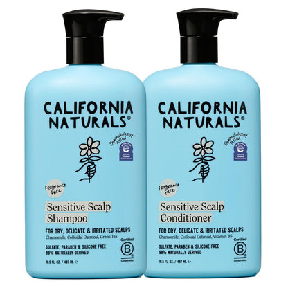 California Naturals Sensitive Scalp Shampoo & Conditioner Set, Fragrance Free, Colloidal Oat & Chamomile, Paraben & Sulfate Free, NEA Accepted, 16.5 oz Each Avelisse