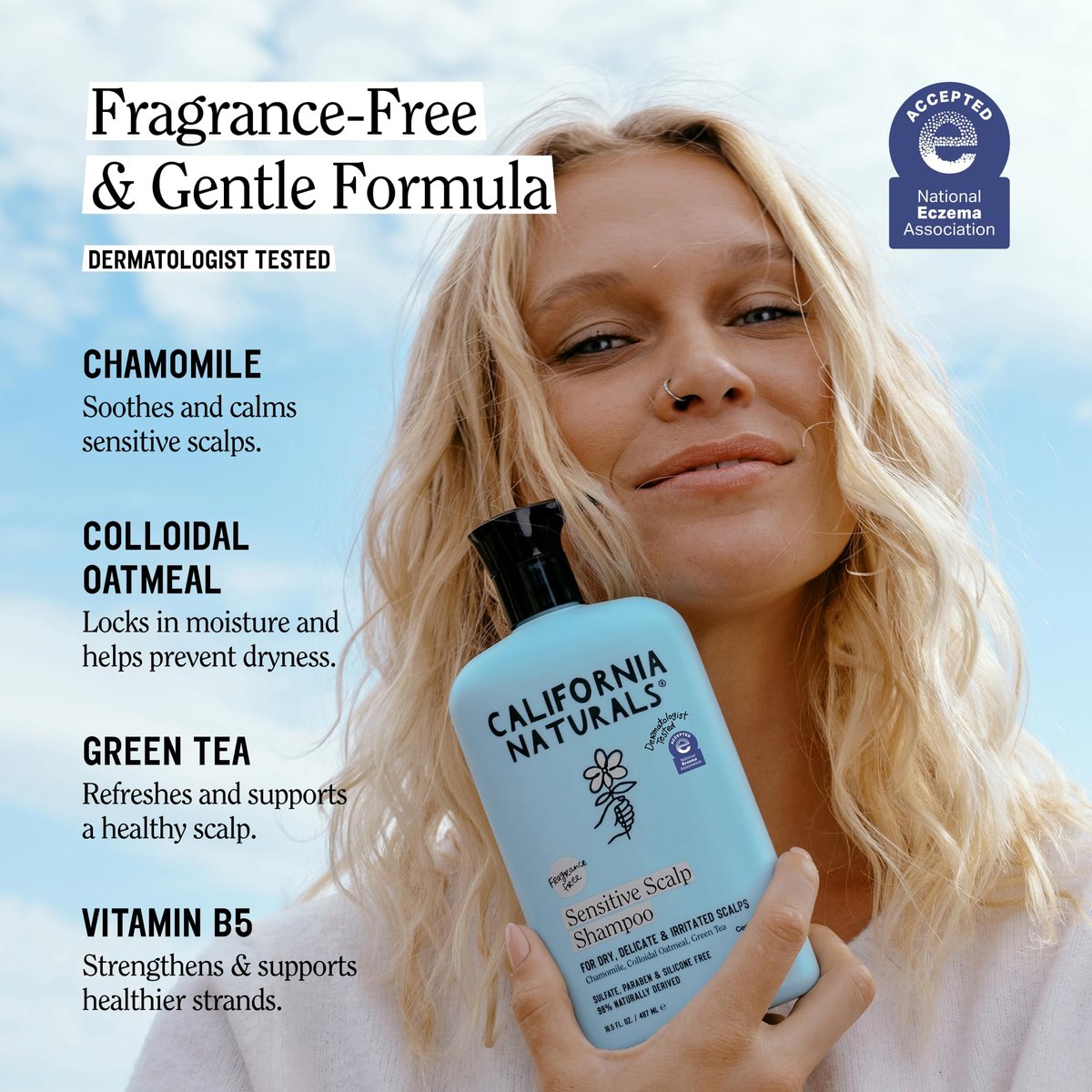 California Naturals Sensitive Scalp Shampoo & Conditioner Set, Fragrance Free, Colloidal Oat & Chamomile, Paraben & Sulfate Free, NEA Accepted, 16.5 oz Each Avelisse