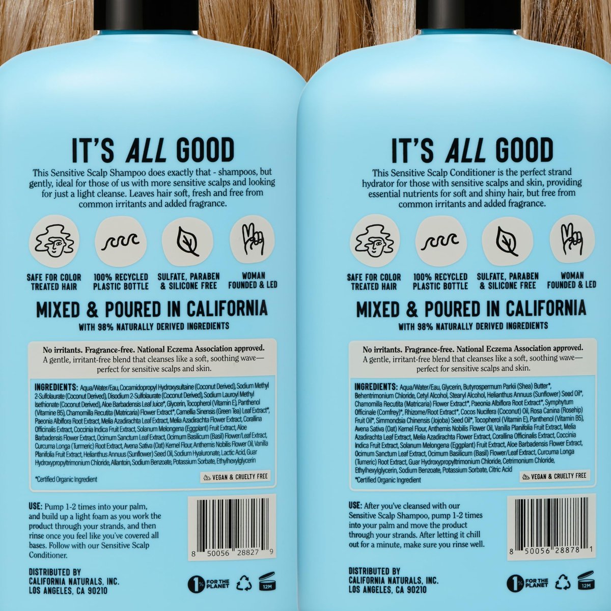 California Naturals Sensitive Scalp Shampoo & Conditioner Set, Fragrance Free, Colloidal Oat & Chamomile, Paraben & Sulfate Free, NEA Accepted, 16.5 oz Each Avelisse