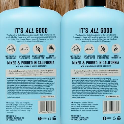 California Naturals Sensitive Scalp Shampoo & Conditioner Set, Fragrance Free, Colloidal Oat & Chamomile, Paraben & Sulfate Free, NEA Accepted, 16.5 oz Each Avelisse