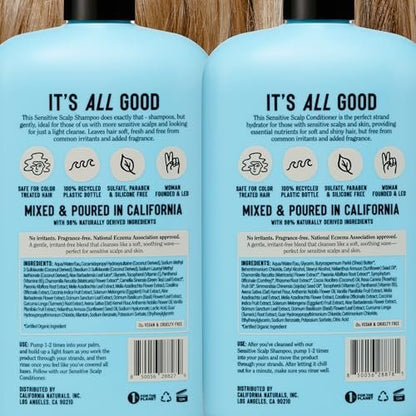 California Naturals Sensitive Scalp Shampoo & Conditioner Set, Fragrance Free, Colloidal Oat & Chamomile, Paraben & Sulfate Free, NEA Accepted, 16.5 oz Each Avelisse