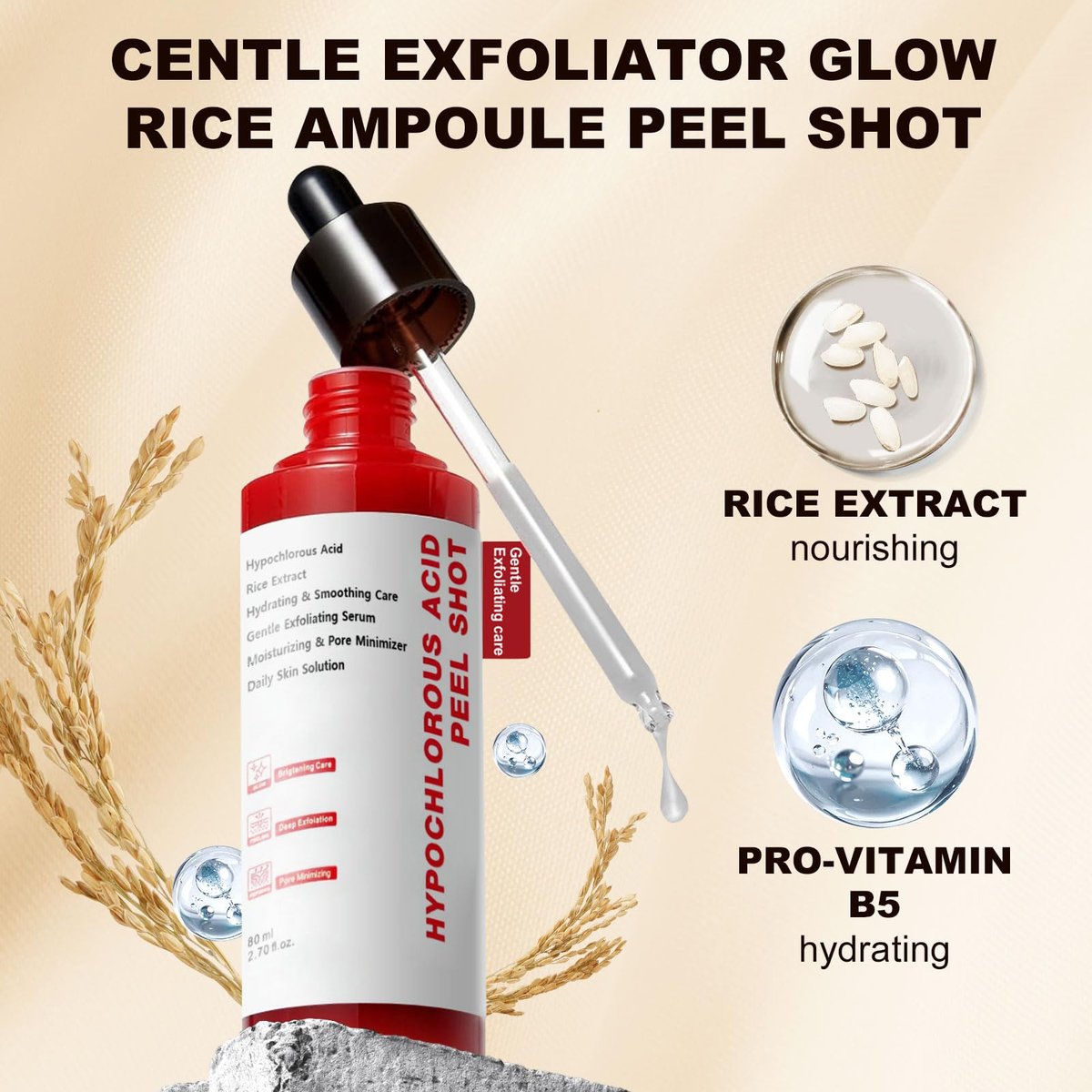 Gentle Exfoliating Serum with Hypochlorous Acid & Rice Extract - Daily Peel Solution for Smooth & Radiant Skin - 80ml Avelisse
