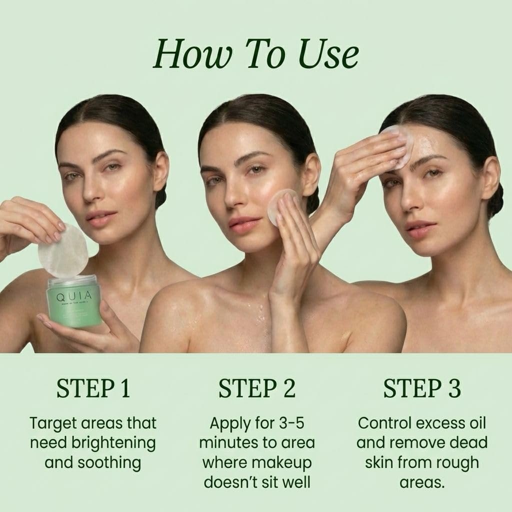 QUIA Toner Pads – AHA/BHA Dual-Action Exfoliate and Hydrate All in One – Soothing Formula for Sensitive Skin – Reduces Blackheads and Blemishes – 70 Gentle Textured Pads – Korean Skincare Avelisse