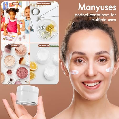 4 Pack 1 oz Empty Clear Plastic Jars with Lids – Leak-Proof Wide-Mouth Round Containers for Travel, Makeup, Creams, Ointments, DIY (White Lids) - görsel 10