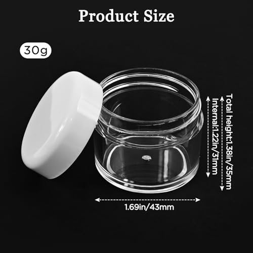 4 Pack 1 oz Empty Clear Plastic Jars with Lids – Leak-Proof Wide-Mouth Round Containers for Travel, Makeup, Creams, Ointments, DIY (White Lids) - görsel 4