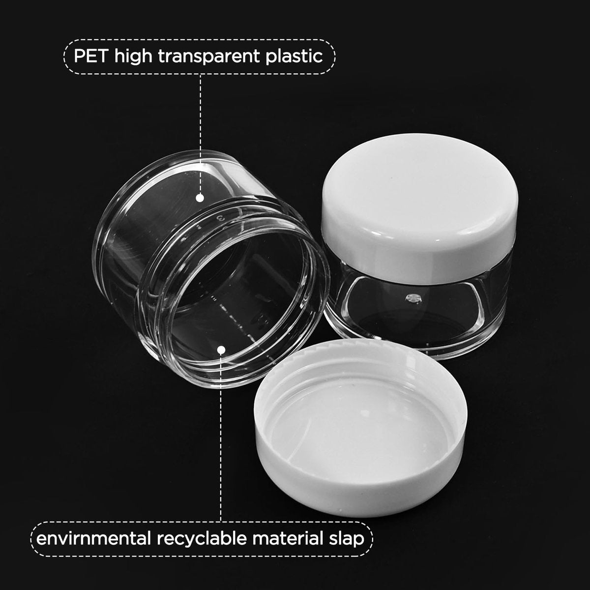 4 Pack 1 oz Empty Clear Plastic Jars with Lids – Leak-Proof Wide-Mouth Round Containers for Travel, Makeup, Creams, Ointments, DIY (White Lids) - görsel 5