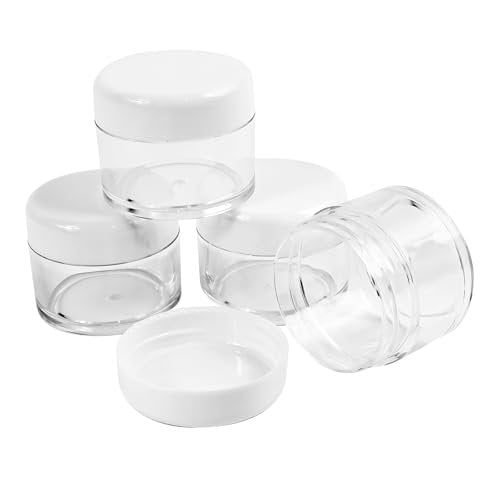 4 Pack 1 oz Empty Clear Plastic Jars with Lids – Leak-Proof Wide-Mouth Round Containers for Travel, Makeup, Creams, Ointments, DIY (White Lids) - görsel 2