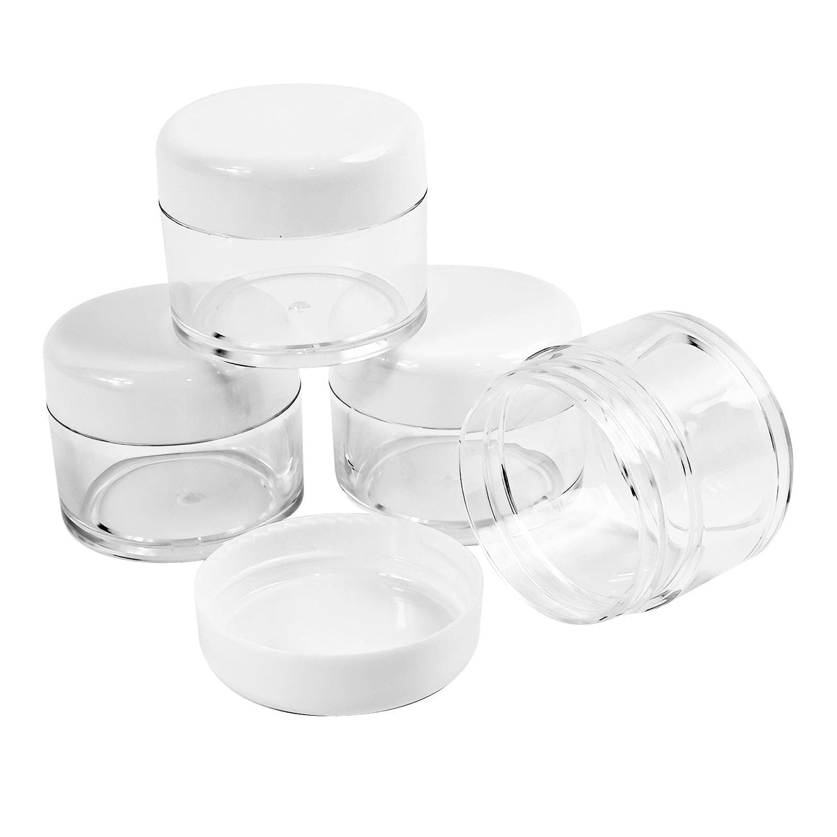4 Pack 1 oz Empty Clear Plastic Jars with Lids – Leak-Proof Wide-Mouth Round Containers for Travel, Makeup, Creams, Ointments, DIY (White Lids) - görsel 1