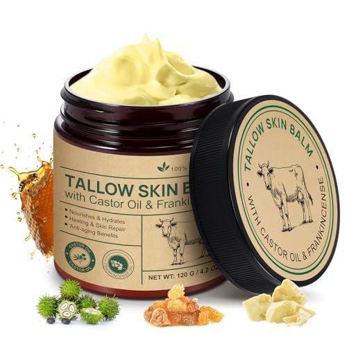 ZIXAOK 100% Grass-Fed Tallow, Organic Castor & Frankincense Oil Face Balm - Age-Defying Moisturizer for Sensitive & Dry Skin, Repairs Skin Barrier, Handmade for Face & Body, 4.2oz Avelisse