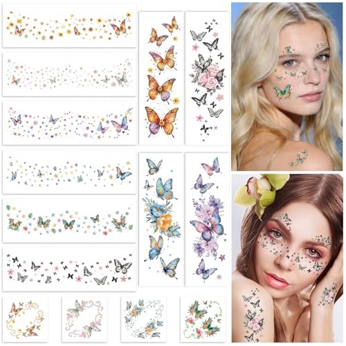 Fancy Land Glitter Butterfly Freckles Face Tattoos – 30Pcs Sparkle Temporary Makeup Patches for Women, Kids, Festivals & Parties Avelisse