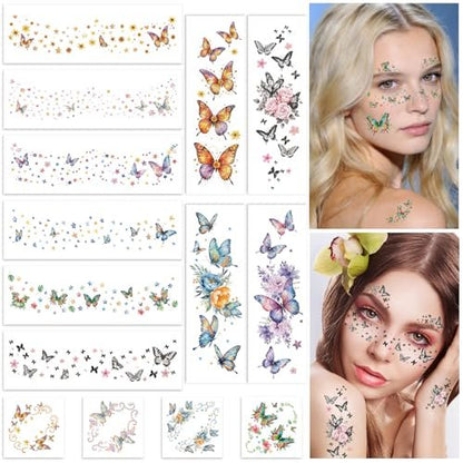 Fancy Land Glitter Butterfly Freckles Face Tattoos – 30Pcs Sparkle Temporary Makeup Patches for Women, Kids, Festivals & Parties Avelisse