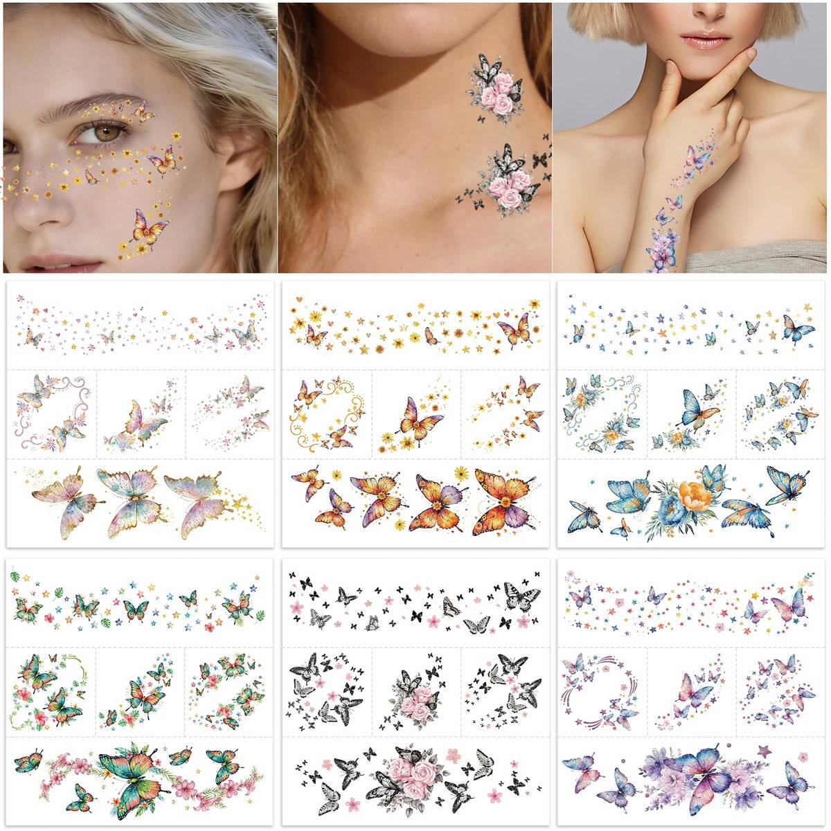 Fancy Land Glitter Butterfly Freckles Face Tattoos – 30Pcs Sparkle Temporary Makeup Patches for Women, Kids, Festivals & Parties Avelisse