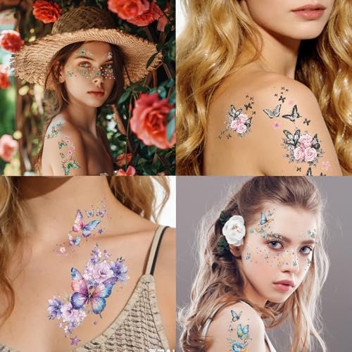 Fancy Land Glitter Butterfly Freckles Face Tattoos – 30Pcs Sparkle Temporary Makeup Patches for Women, Kids, Festivals & Parties Avelisse