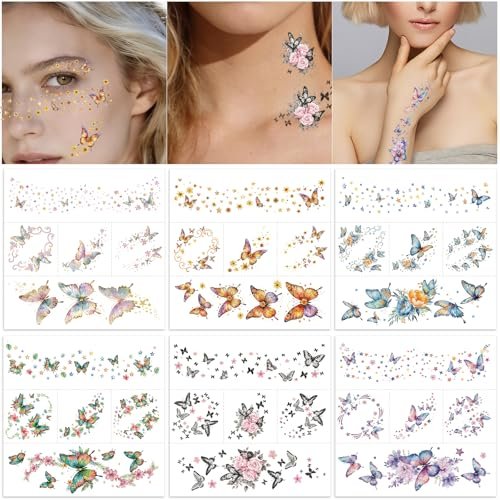 Fancy Land Glitter Butterfly Freckles Face Tattoos – 30Pcs Sparkle Temporary Makeup Patches for Women, Kids, Festivals & Parties Avelisse