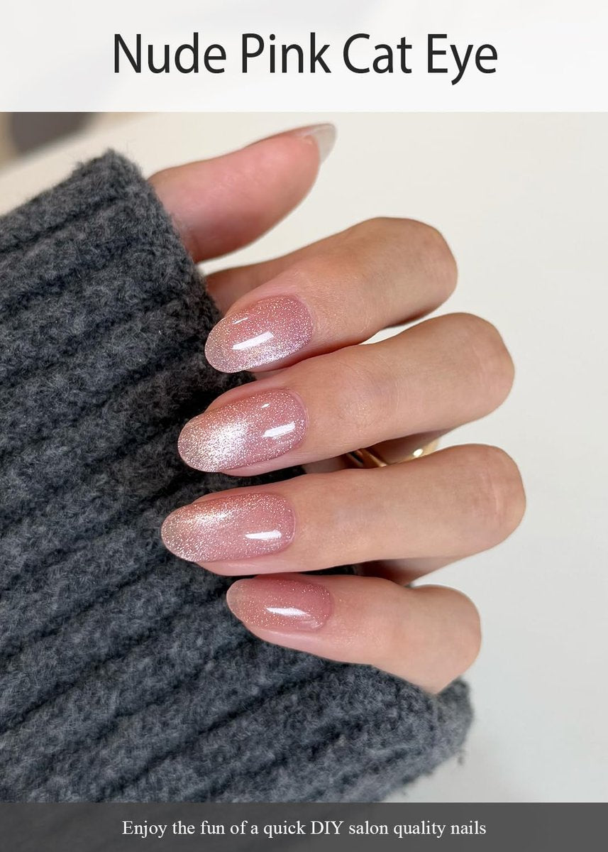 AutyaMee Semi Cured Gel Nail Strips - Nude Pink Cat Eye, Light-Chasing 20 Pcs Gel Nail Wraps, Works with Any UV Lamps Avelisse