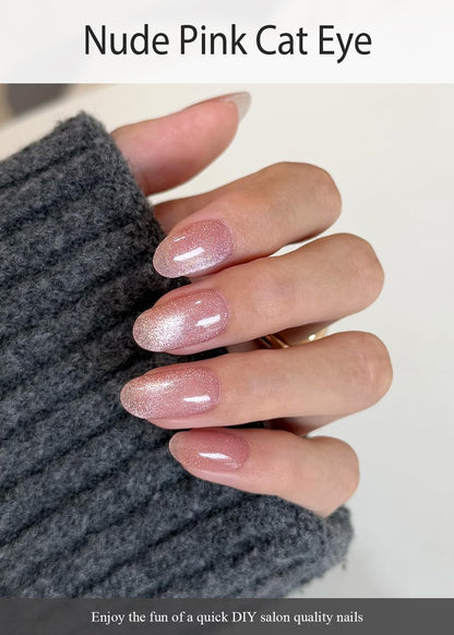 AutyaMee Semi Cured Gel Nail Strips - Nude Pink Cat Eye, Light-Chasing 20 Pcs Gel Nail Wraps, Works with Any UV Lamps Avelisse