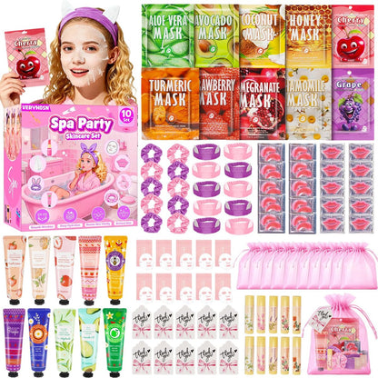 100-Piece Spa Party Supplies for Girls – Sleepover & Slumber Party Favors with Facial Masks, Hand Cream, Lip Balm, Under Eye Patches, Lip Mask – Pink Avelisse