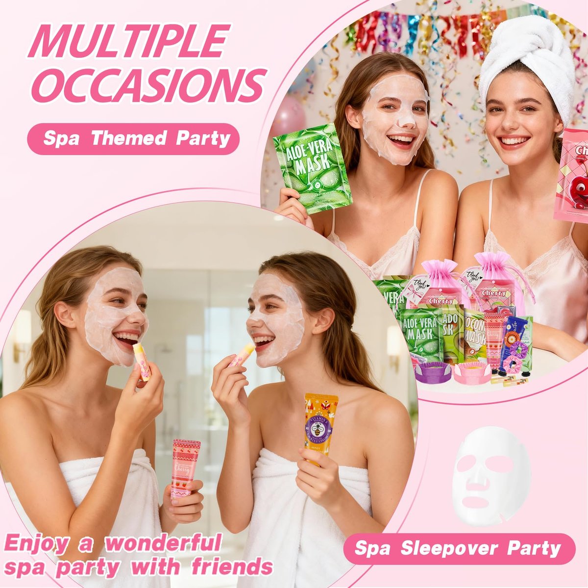100-Piece Spa Party Supplies for Girls – Sleepover & Slumber Party Favors with Facial Masks, Hand Cream, Lip Balm, Under Eye Patches, Lip Mask – Pink Avelisse