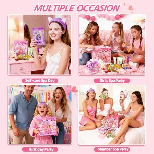 100-Piece Spa Party Supplies for Girls – Sleepover & Slumber Party Favors with Facial Masks, Hand Cream, Lip Balm, Under Eye Patches, Lip Mask – Pink Avelisse