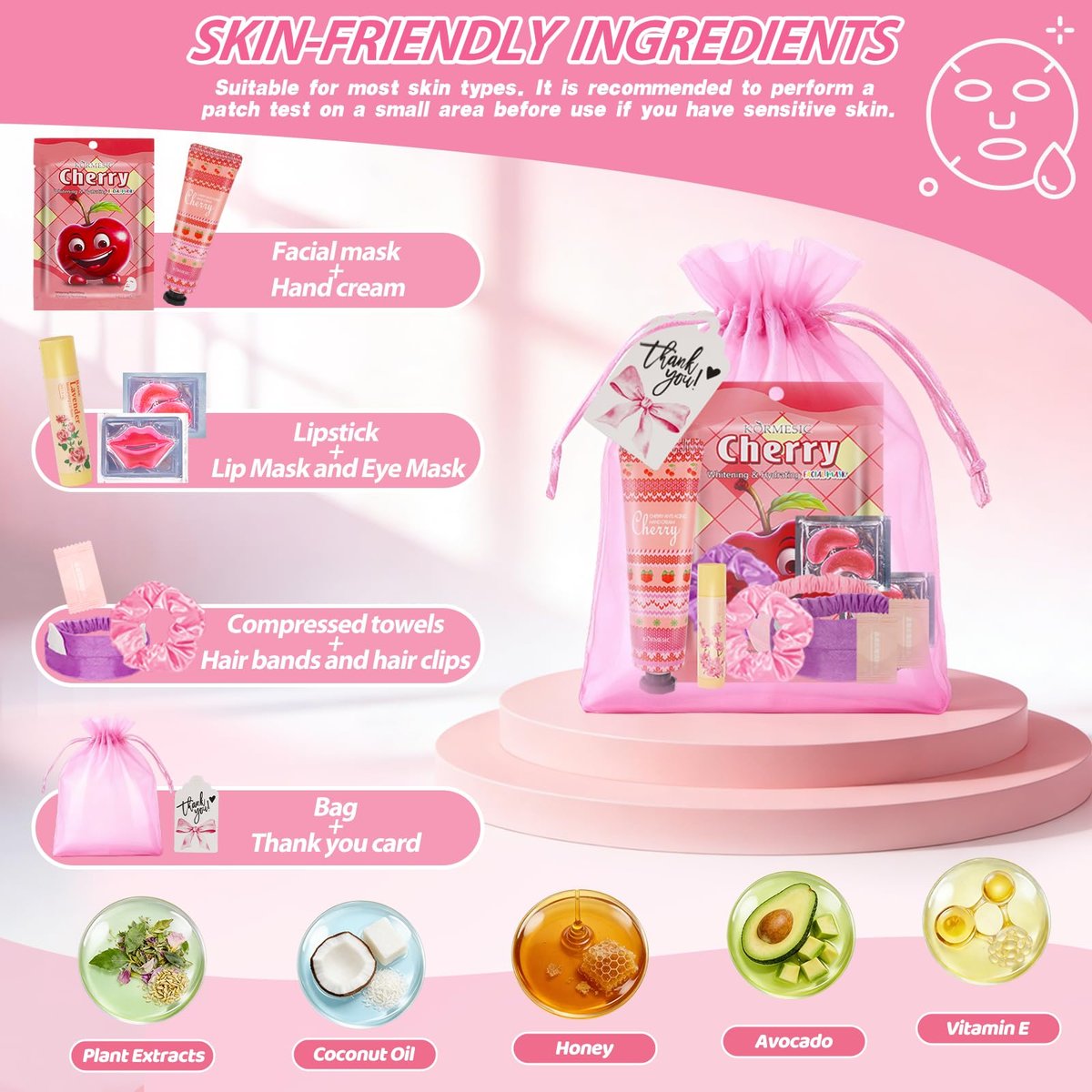 100-Piece Spa Party Supplies for Girls – Sleepover & Slumber Party Favors with Facial Masks, Hand Cream, Lip Balm, Under Eye Patches, Lip Mask – Pink Avelisse