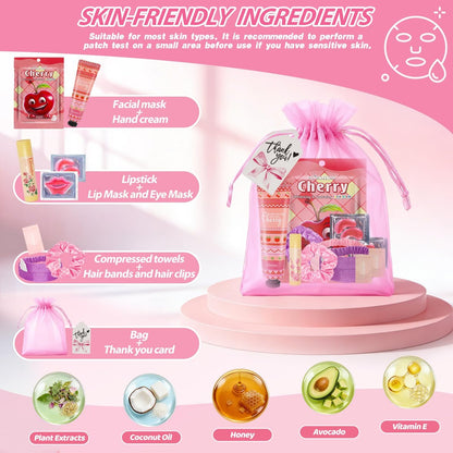 100-Piece Spa Party Supplies for Girls – Sleepover & Slumber Party Favors with Facial Masks, Hand Cream, Lip Balm, Under Eye Patches, Lip Mask – Pink Avelisse