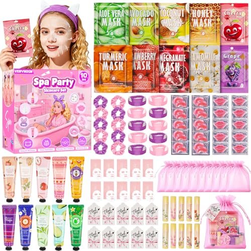 100-Piece Spa Party Supplies for Girls – Sleepover & Slumber Party Favors with Facial Masks, Hand Cream, Lip Balm, Under Eye Patches, Lip Mask – Pink Avelisse