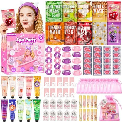 100-Piece Spa Party Supplies for Girls – Sleepover & Slumber Party Favors with Facial Masks, Hand Cream, Lip Balm, Under Eye Patches, Lip Mask – Pink Avelisse