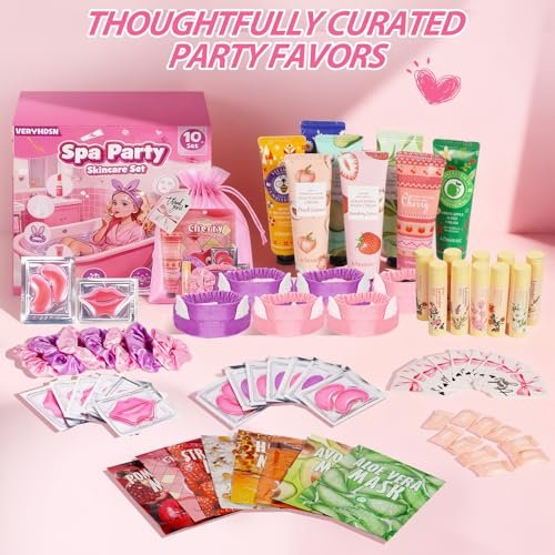 100-Piece Spa Party Supplies for Girls – Sleepover & Slumber Party Favors with Facial Masks, Hand Cream, Lip Balm, Under Eye Patches, Lip Mask – Pink Avelisse