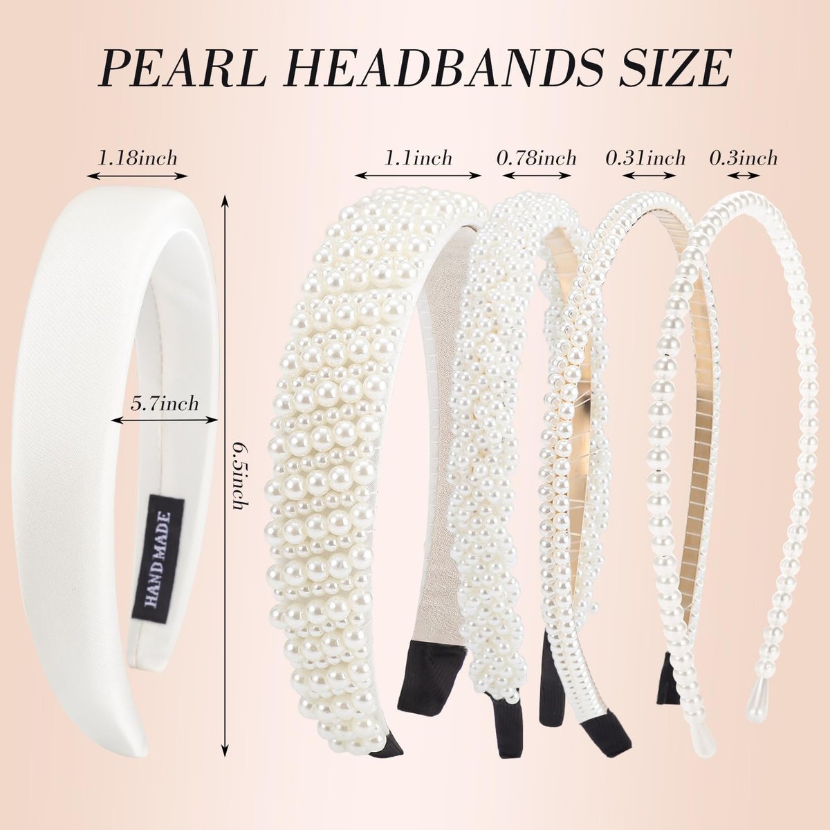 obeoby White Wedding Bridal Headbands - 5-Pack Pearl & Rhinestone Hair Accessories for Brides, Bridal Party, and Showers - görsel 3