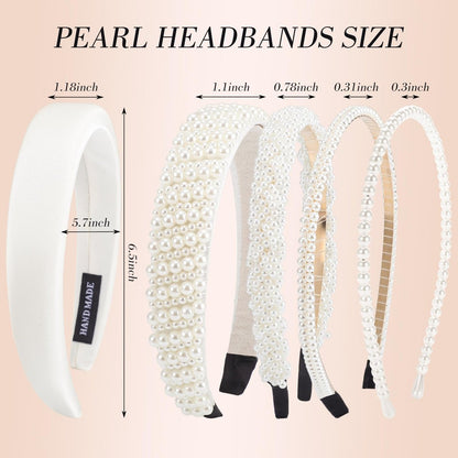 obeoby White Wedding Bridal Headbands - 5-Pack Pearl & Rhinestone Hair Accessories for Brides, Bridal Party, and Showers