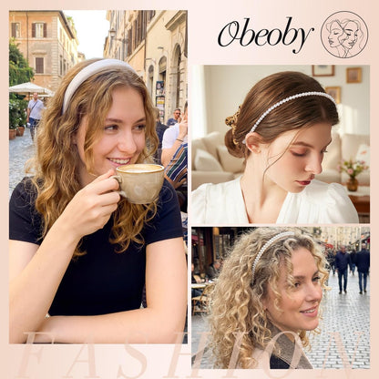 obeoby White Wedding Bridal Headbands - 5-Pack Pearl & Rhinestone Hair Accessories for Brides, Bridal Party, and Showers