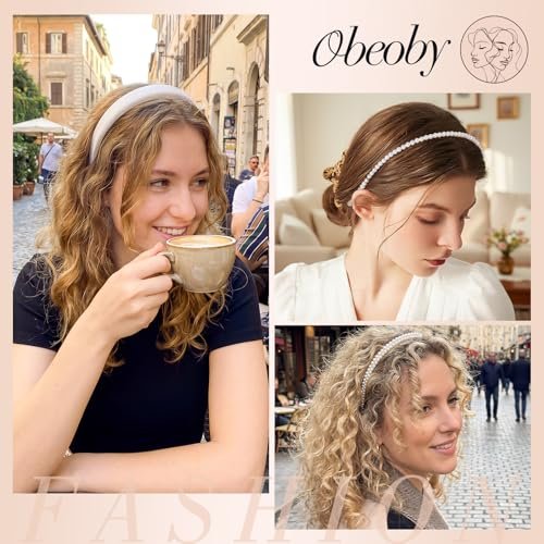 obeoby White Wedding Bridal Headbands - 5-Pack Pearl & Rhinestone Hair Accessories for Brides, Bridal Party, and Showers - görsel 8
