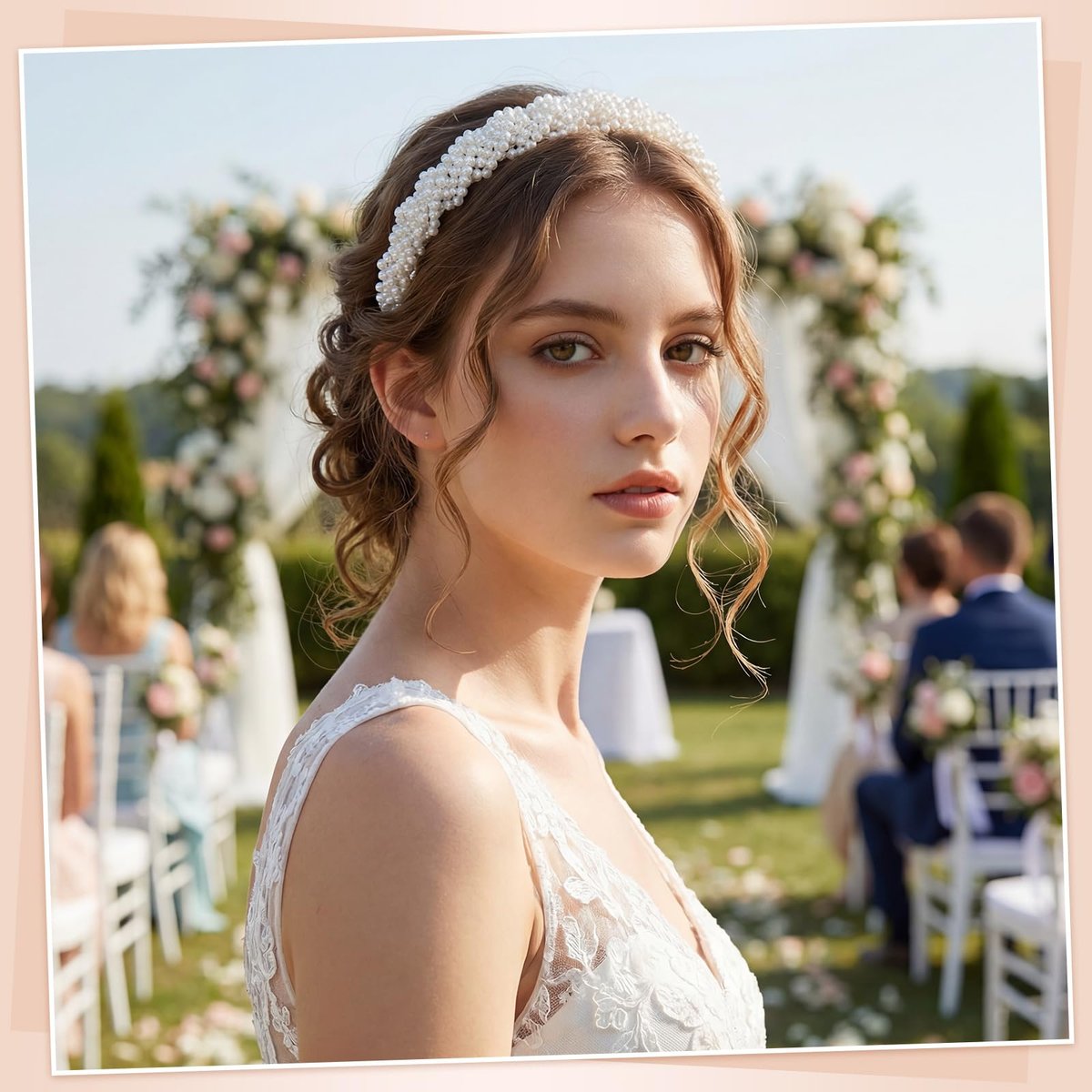 obeoby White Wedding Bridal Headbands - 5-Pack Pearl & Rhinestone Hair Accessories for Brides, Bridal Party, and Showers - görsel 5
