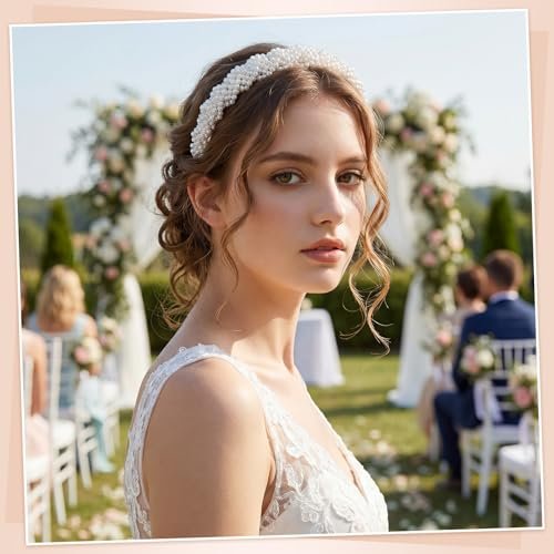 obeoby White Wedding Bridal Headbands - 5-Pack Pearl & Rhinestone Hair Accessories for Brides, Bridal Party, and Showers - görsel 4