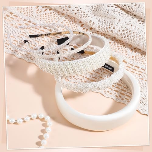 obeoby White Wedding Bridal Headbands - 5-Pack Pearl & Rhinestone Hair Accessories for Brides, Bridal Party, and Showers - görsel 10