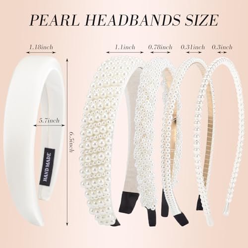 obeoby White Wedding Bridal Headbands - 5-Pack Pearl & Rhinestone Hair Accessories for Brides, Bridal Party, and Showers - görsel 2