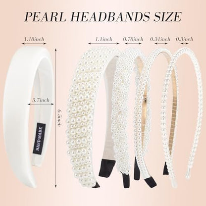 obeoby White Wedding Bridal Headbands - 5-Pack Pearl & Rhinestone Hair Accessories for Brides, Bridal Party, and Showers