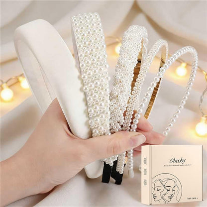 obeoby White Wedding Bridal Headbands - 5-Pack Pearl & Rhinestone Hair Accessories for Brides, Bridal Party, and Showers