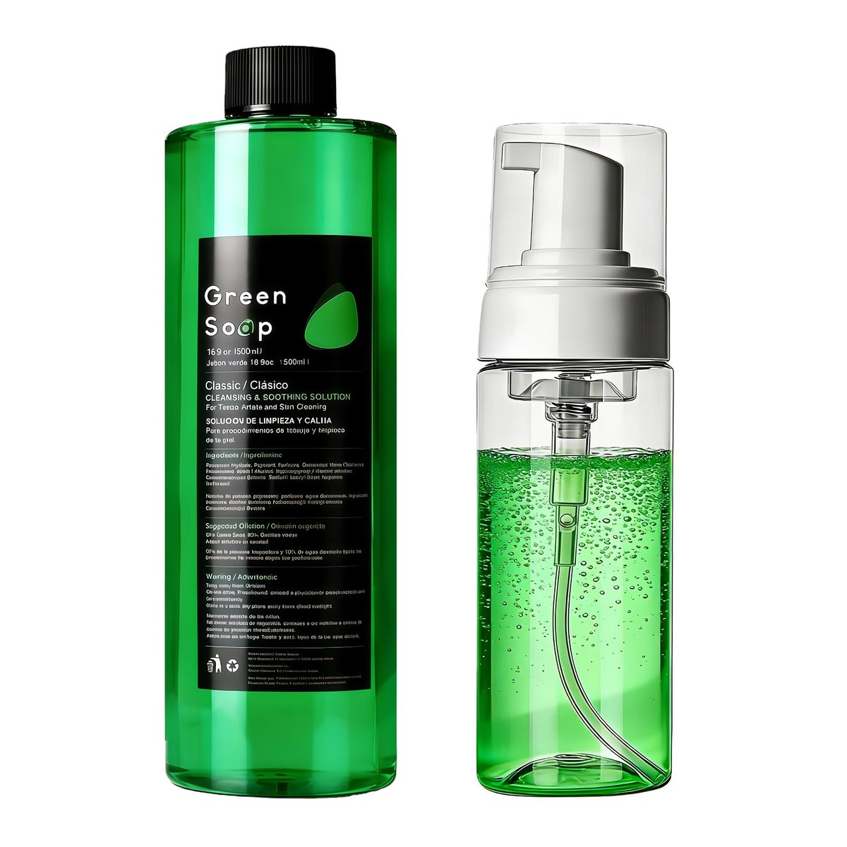 Yuelong 16.9oz Green Soap Tattoo with 7oz Foaming Bottle Kit – Ultra Concentrated Professional Tattoo & Piercing Skin Cleaning Solution Avelisse