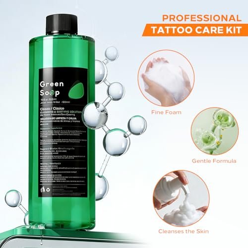 Yuelong 16.9oz Green Soap Tattoo with 7oz Foaming Bottle Kit – Ultra Concentrated Professional Tattoo & Piercing Skin Cleaning Solution Avelisse
