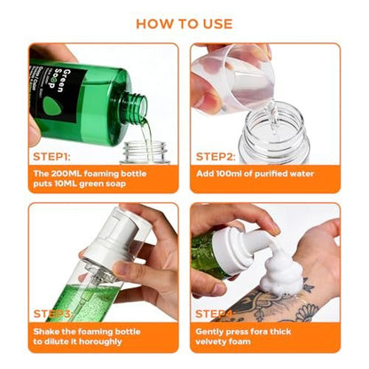 Yuelong 16.9oz Green Soap Tattoo with 7oz Foaming Bottle Kit – Ultra Concentrated Professional Tattoo & Piercing Skin Cleaning Solution Avelisse