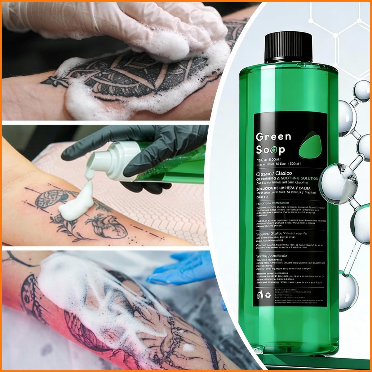 Yuelong 16.9oz Green Soap Tattoo with 7oz Foaming Bottle Kit – Ultra Concentrated Professional Tattoo & Piercing Skin Cleaning Solution Avelisse