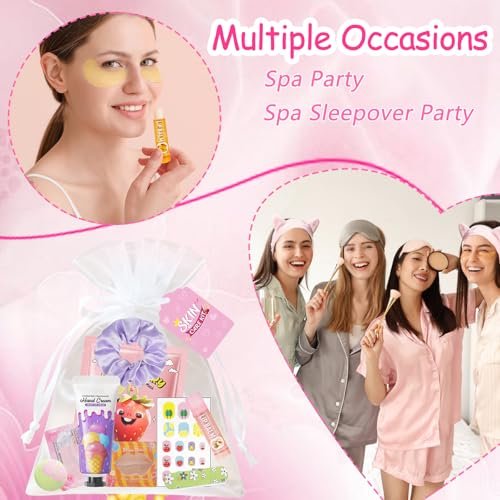 96 PCS Spa Party Supplies for Women - Ultimate Spa Favors Gift Set with Face Masks, Hand Cream, Lip Balm, Under Eye Patches, Foot Bombs & More - Pink Sleepover Birthday Kit Avelisse