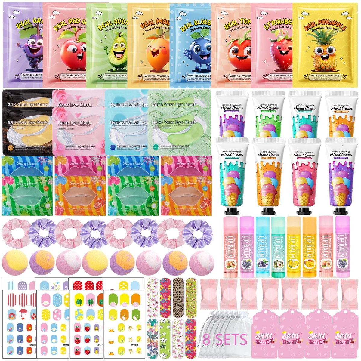 96 PCS Spa Party Supplies for Women - Ultimate Spa Favors Gift Set with Face Masks, Hand Cream, Lip Balm, Under Eye Patches, Foot Bombs & More - Pink Sleepover Birthday Kit Avelisse
