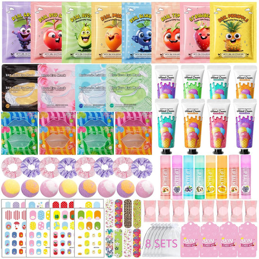 96 PCS Spa Party Supplies for Women - Ultimate Spa Favors Gift Set with Face Masks, Hand Cream, Lip Balm, Under Eye Patches, Foot Bombs & More - Pink Sleepover Birthday Kit Avelisse