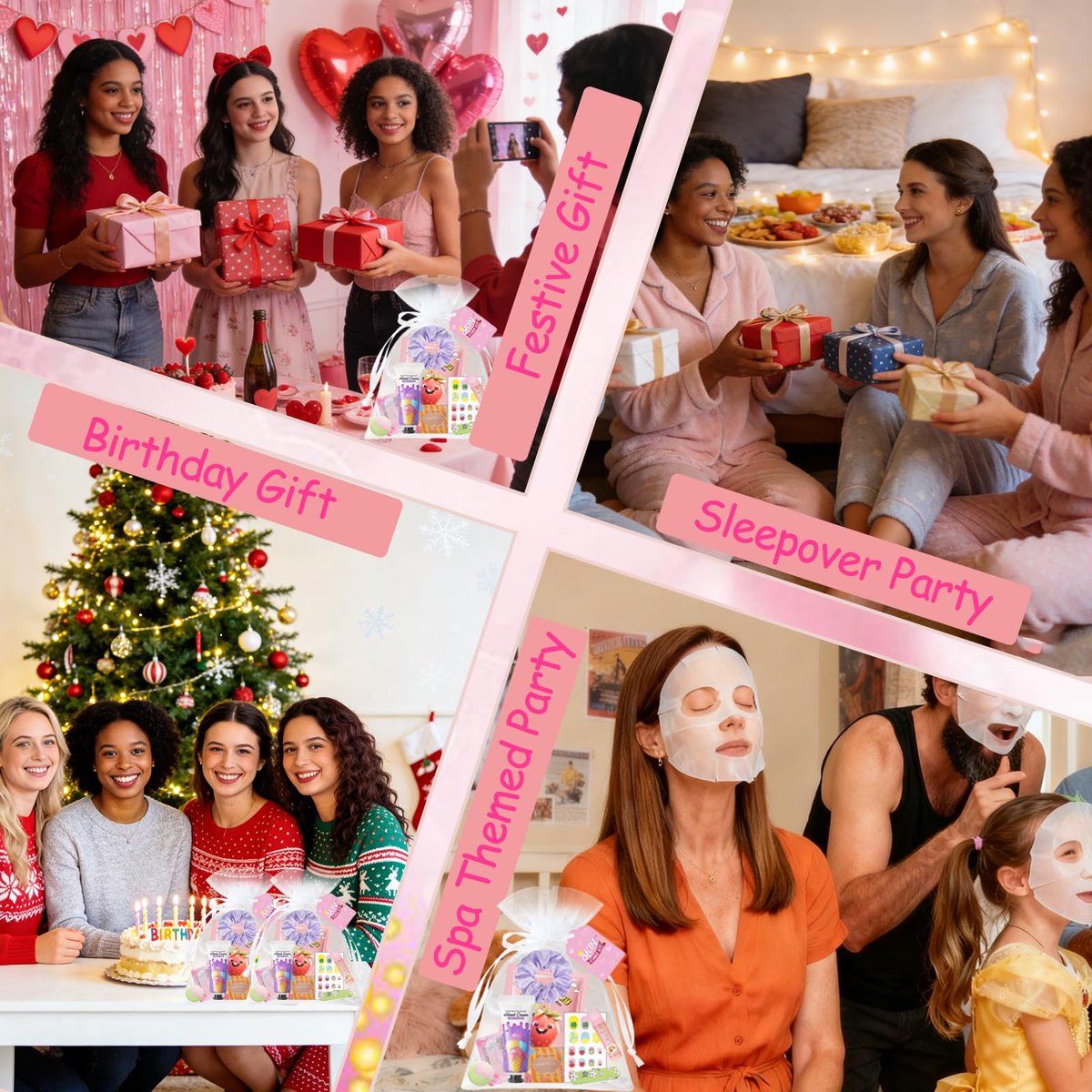 96 PCS Spa Party Supplies for Women - Ultimate Spa Favors Gift Set with Face Masks, Hand Cream, Lip Balm, Under Eye Patches, Foot Bombs & More - Pink Sleepover Birthday Kit Avelisse