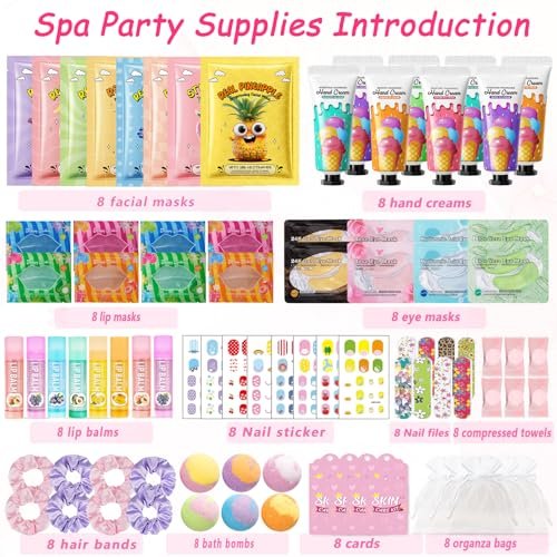 96 PCS Spa Party Supplies for Women - Ultimate Spa Favors Gift Set with Face Masks, Hand Cream, Lip Balm, Under Eye Patches, Foot Bombs & More - Pink Sleepover Birthday Kit Avelisse